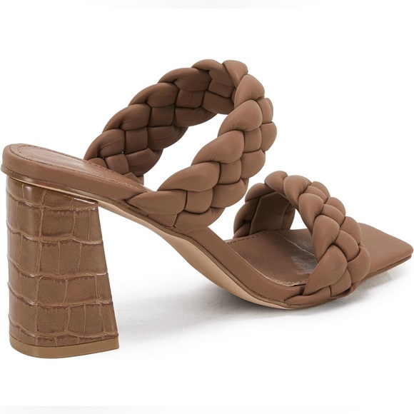 Women's Braided Heeled Sandals Backless Square Open Toe Block Slide Sandals - Picture 6 of 6